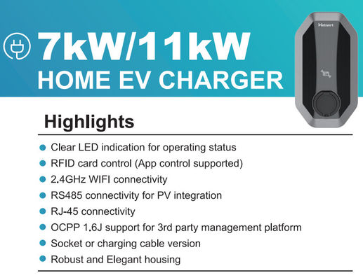 3fase Type 2 EV-oplaadstapel 11kw Draagbare EVSE voor elektrische auto